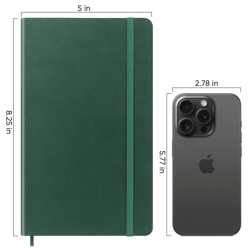 Wiisdatek Notebook Journal, Lined Leather Hard Cover,100Gsm Thick Paper with Inner Pocket for Writing Note Taking Office School,5"Ã—8.25"(Dark green) - Image 4