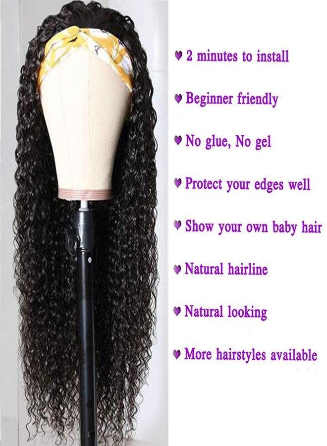 AUTTO Hair Human Hair Headband Wig Curly Human Hair Wigs for Black Women Brazilian Virgin Hair Glueless None Lace Front Wigs 150% Density (14" Headband wigs) - Image 3