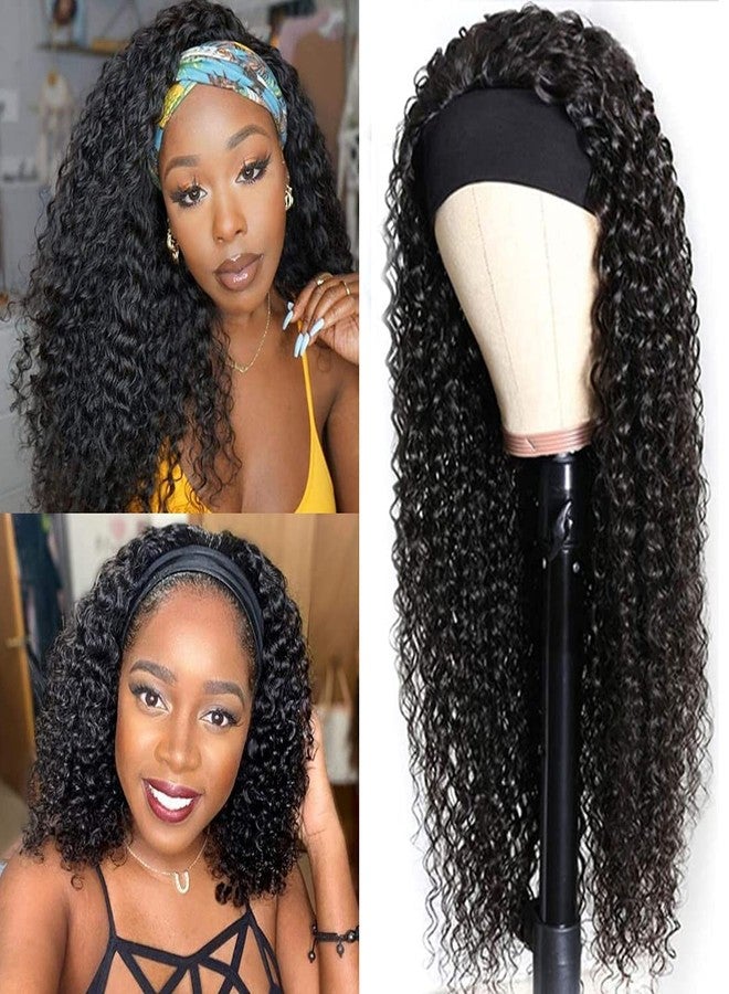AUTTO Hair Human Hair Headband Wig Curly Human Hair Wigs for Black Women Brazilian Virgin Hair Glueless None Lace Front Wigs 150% Density (14" Headband wigs) - Image 1