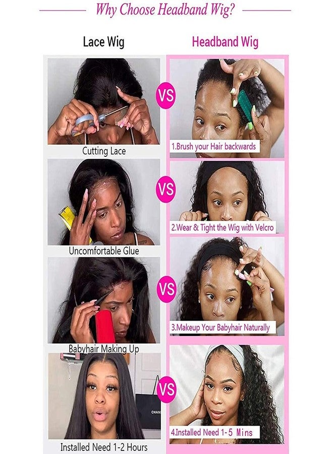 AUTTO Hair Human Hair Headband Wig Curly Human Hair Wigs for Black Women Brazilian Virgin Hair Glueless None Lace Front Wigs 150% Density (14" Headband wigs) - Image 5
