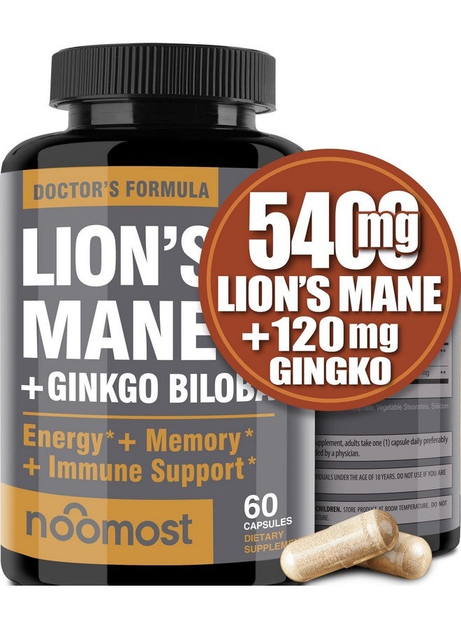 NooMost Organic Lions Mane Mushroom Capsules 5400Mg Ginkgo Biloba 120Mg Lion Mane Ginko Biloba Memory Supplement For Nootropic Brain & Mental Clarity Ginko Smart Maximum Focus And Memory 2Month Supply - Image 1