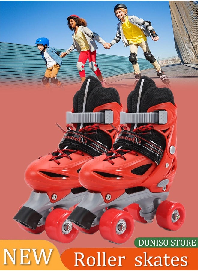 DUNISO Roller skates, children's indoor and outdoor skating shoes,adjustable size, double row with 4 wheels, suitable for girls and boys (M, suitable for sizes 34 to 37)  - Image 1