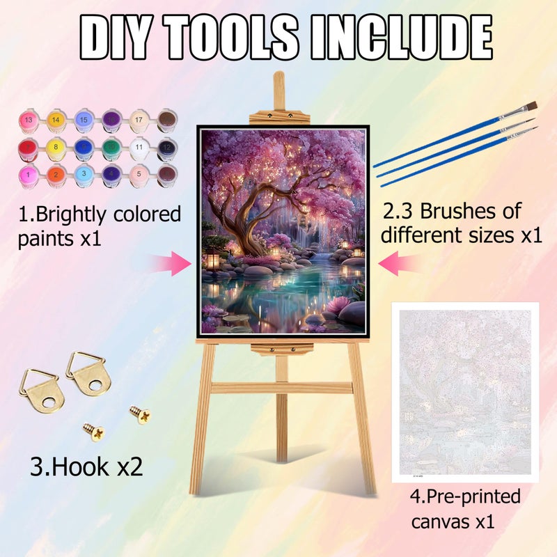 Ycydilirab Dream Tree Paint by Numbers Kits for Adults - Paint by Number Adult,Tree Canvas Paint by Numbers for Adults,Drawing Colorful Paintworks Artwork for Adult Home Wall Decoration and Gifts16x20inch - Image 5