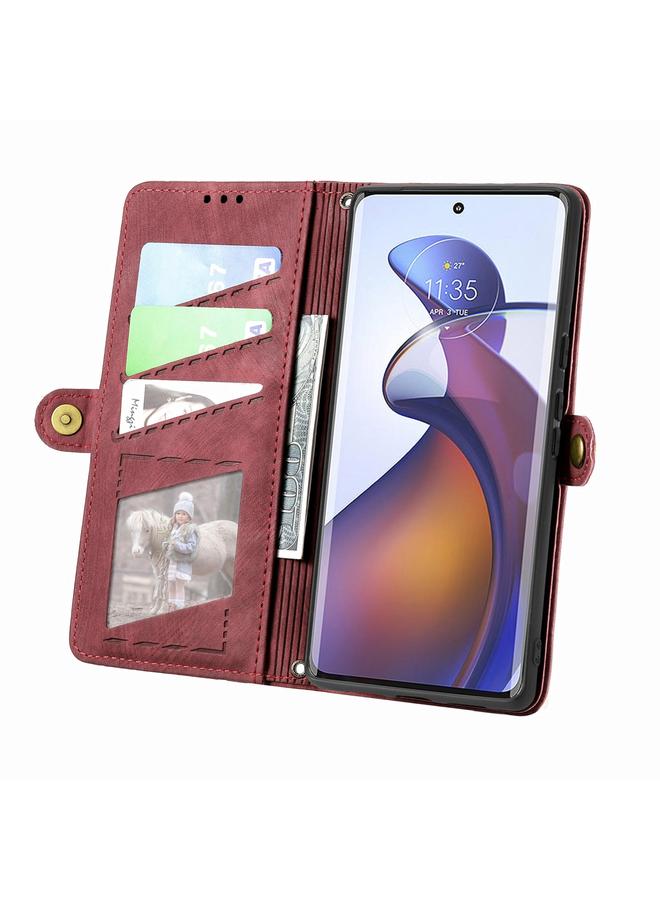 اس-توب جراب لهاتف Motorola Edge 30 Fusion بتصميم هندسي وسحاب ومشبك جانبي من الجلد - Image 3