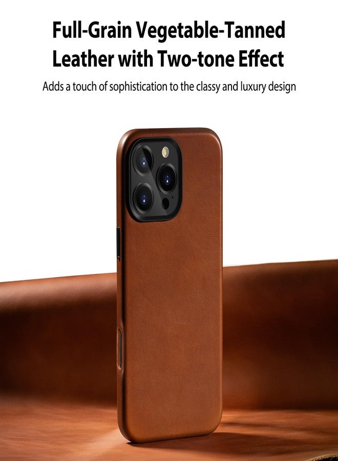 Belemay Compatible with iPhone 16 Pro Leather Case, Compatible with MagSafe, Premium Full-Grain Vegetable-Tanned Smooth Leather, Metal Buttons & Camera Bump Frame, Luxury Cover (6.3") Saddle Brown - Image 2