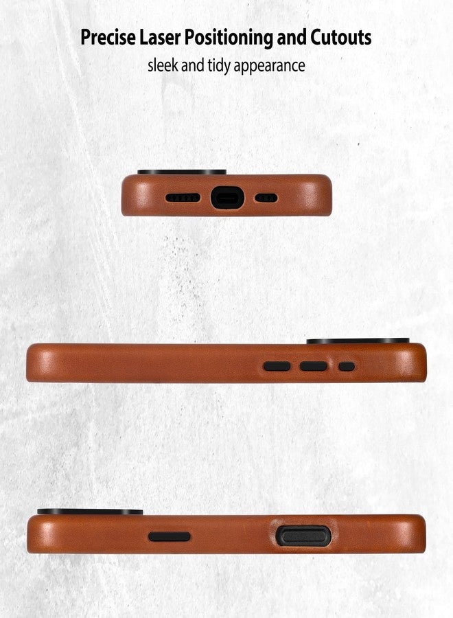 Belemay Compatible with iPhone 16 Pro Leather Case, Compatible with MagSafe, Premium Full-Grain Vegetable-Tanned Smooth Leather, Metal Buttons & Camera Bump Frame, Luxury Cover (6.3") Saddle Brown - Image 3