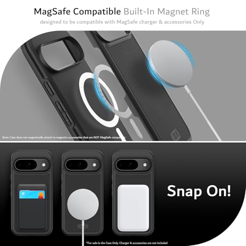 TUDIA MergeGrip [Magsafe Compatible] Case for Google Pixel 9 & Pixel 9 Pro Cases (2024) - [Military Grade] Drop Tested Dual Layer Shockproof Slim Heavy Duty Protective Phone Case Cover - Matte Black - Image 3