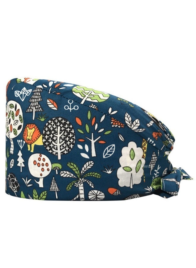 NIBEMINENT Cartoon Doctor Operating Room Pattern Printed Nursing Head Cap Lab Scrub Pet Hospital Surgical Hat Unisex Dentist Scrub Cap