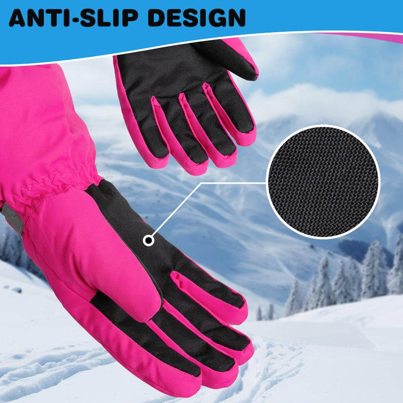 ThxToms Kids Winter Gloves, Waterproof Ski Snow Gloves for Boys and Girls, Winter Warm Gloves for Cold Weather Outdoor Play(Rose Red, M) - Image 4