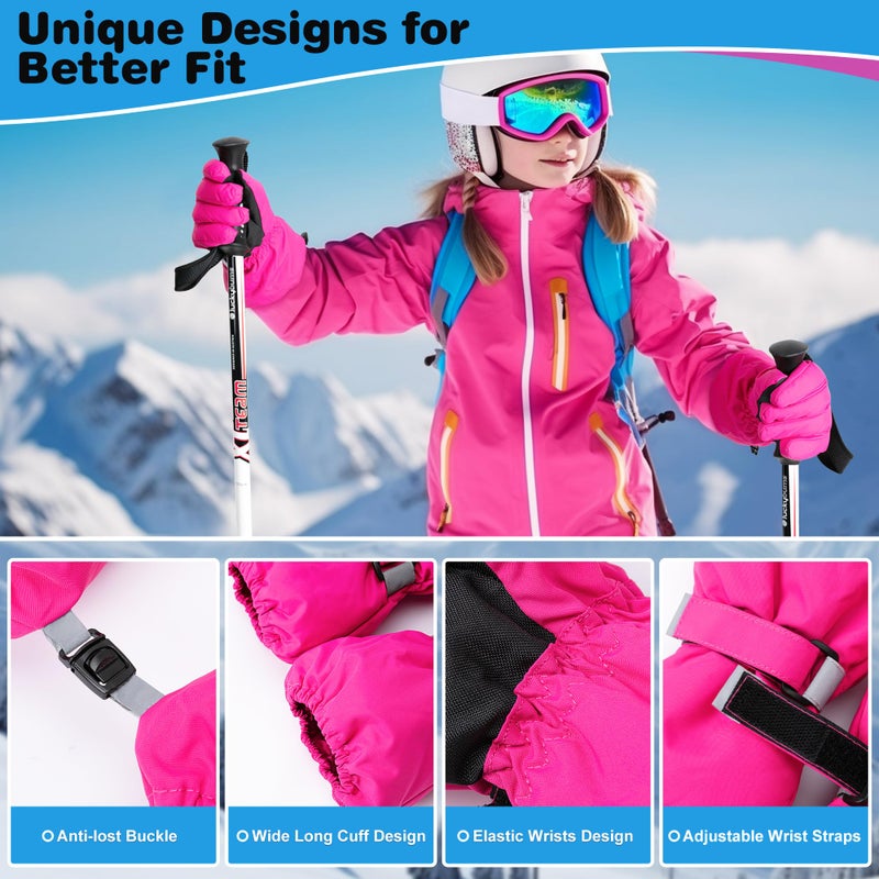 ThxToms Kids Winter Gloves, Waterproof Ski Snow Gloves for Boys and Girls, Winter Warm Gloves for Cold Weather Outdoor Play(Rose Red, M) - Image 5