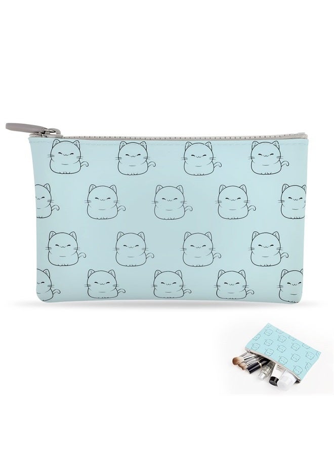 Manmihealth Cute Cat Silicone Makeup Bag, Cosmetic Bags for Women, Portable Purse Pouch for Travel Essentials, Zipper Storage Organizer Bag, 1-Pack. (Blue01) - Image 1