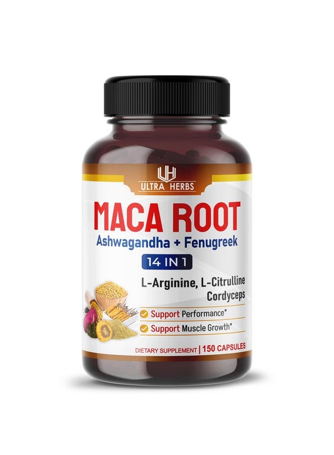 ULTRA HERBS جذر الماكا البيرواني الأسود، الأحمر، الأصفر | كبسولات جذر الماكا المعززة مع الجنسنج، الأشواغاندا، الحلبة | دعم القدرة على التحمل، الأداء والمزاج | 150 كبسولة - Image 1