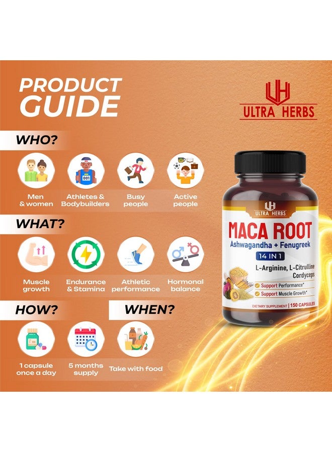 ULTRA HERBS جذر الماكا البيرواني الأسود، الأحمر، الأصفر | كبسولات جذر الماكا المعززة مع الجنسنج، الأشواغاندا، الحلبة | دعم القدرة على التحمل، الأداء والمزاج | 150 كبسولة - Image 5