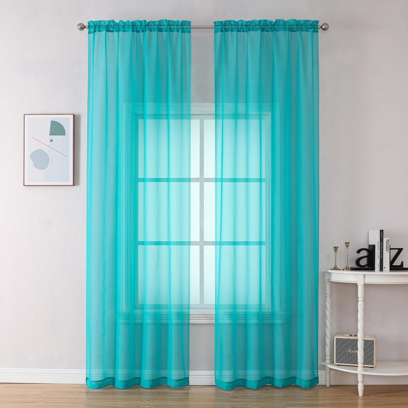 OVZME Turquoise Sheer Curtains 2 Panel Sets 84" Inch Length - Transparent Light Weight Soft Window Panels for Study Room/Living Room/Bedroom, Per Panel W42 X L84 inches, 1 Pair - Image 1