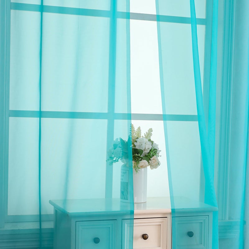OVZME Turquoise Sheer Curtains 2 Panel Sets 84" Inch Length - Transparent Light Weight Soft Window Panels for Study Room/Living Room/Bedroom, Per Panel W42 X L84 inches, 1 Pair - Image 5