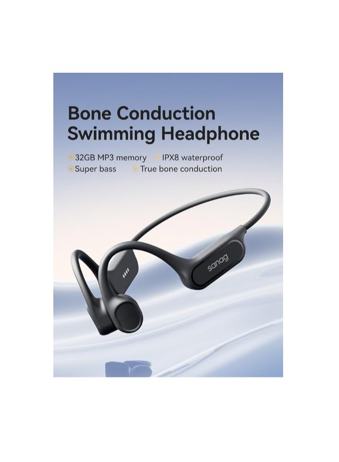 Sanag B33S Bone Conduction Headphone, IPX8 Swimming Waterproof Earphone, Wireless Bluetooth Open Ear Headset with Mic, 32GB MP3 Memory, Noise Reduction Call, 8H Playtime for Running Sports Swim, Black - Image 3