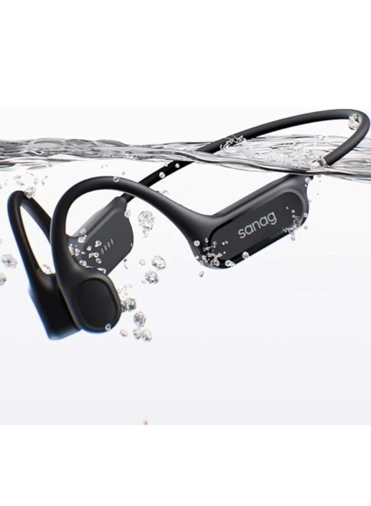 Sanag B33S Bone Conduction Headphone, IPX8 Swimming Waterproof Earphone, Wireless Bluetooth Open Ear Headset with Mic, 32GB MP3 Memory, Noise Reduction Call, 8H Playtime for Running Sports Swim, Black - Image 1