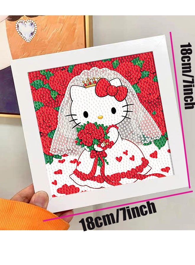 Hello Kitty DIY diamond painting kit for kids, comes with a wooden frame, simple 5D diamond painting set, mini diamond painting for home wall decoration (7x7 inches) - Image 2