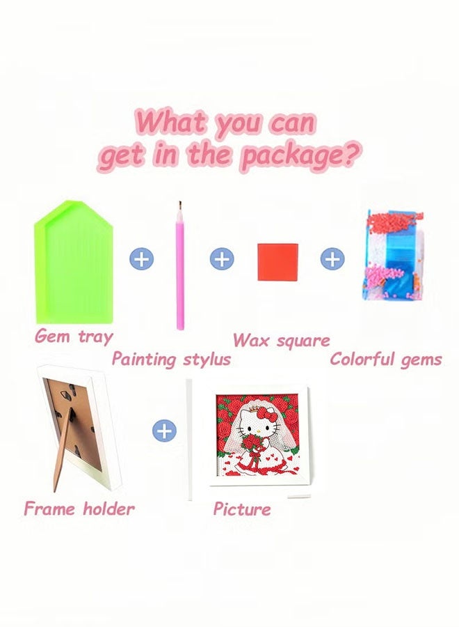 Hello Kitty DIY diamond painting kit for kids, comes with a wooden frame, simple 5D diamond painting set, mini diamond painting for home wall decoration (7x7 inches) - Image 5