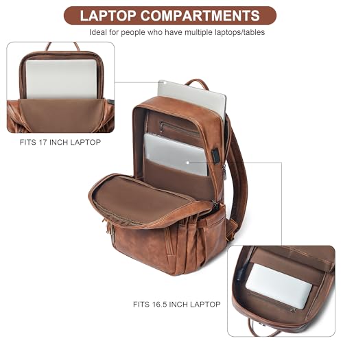 Shrrie 17 Inch Laptop Backpack for Women,Vegan Leather Backpack Purse,28L Work Business College Travel Computer Backpacks with Pouch Pocket for Large Capacity Cup & USB Charger,Caramel Brown - Image 5