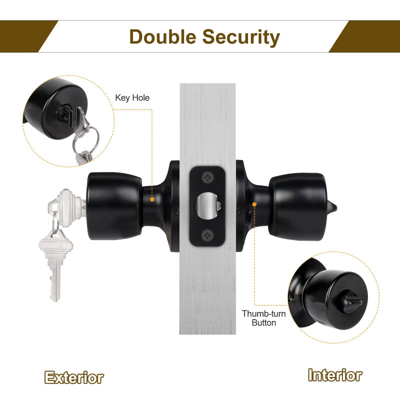 Hosom Door Knob With Lock And Key  Matte Black Door Knobs Exterior Door Knob For Bedroom And Bathroom  Keyed Entry Door Knob Interior  Stainless Steel Door Handle 1 Pack - Image 3