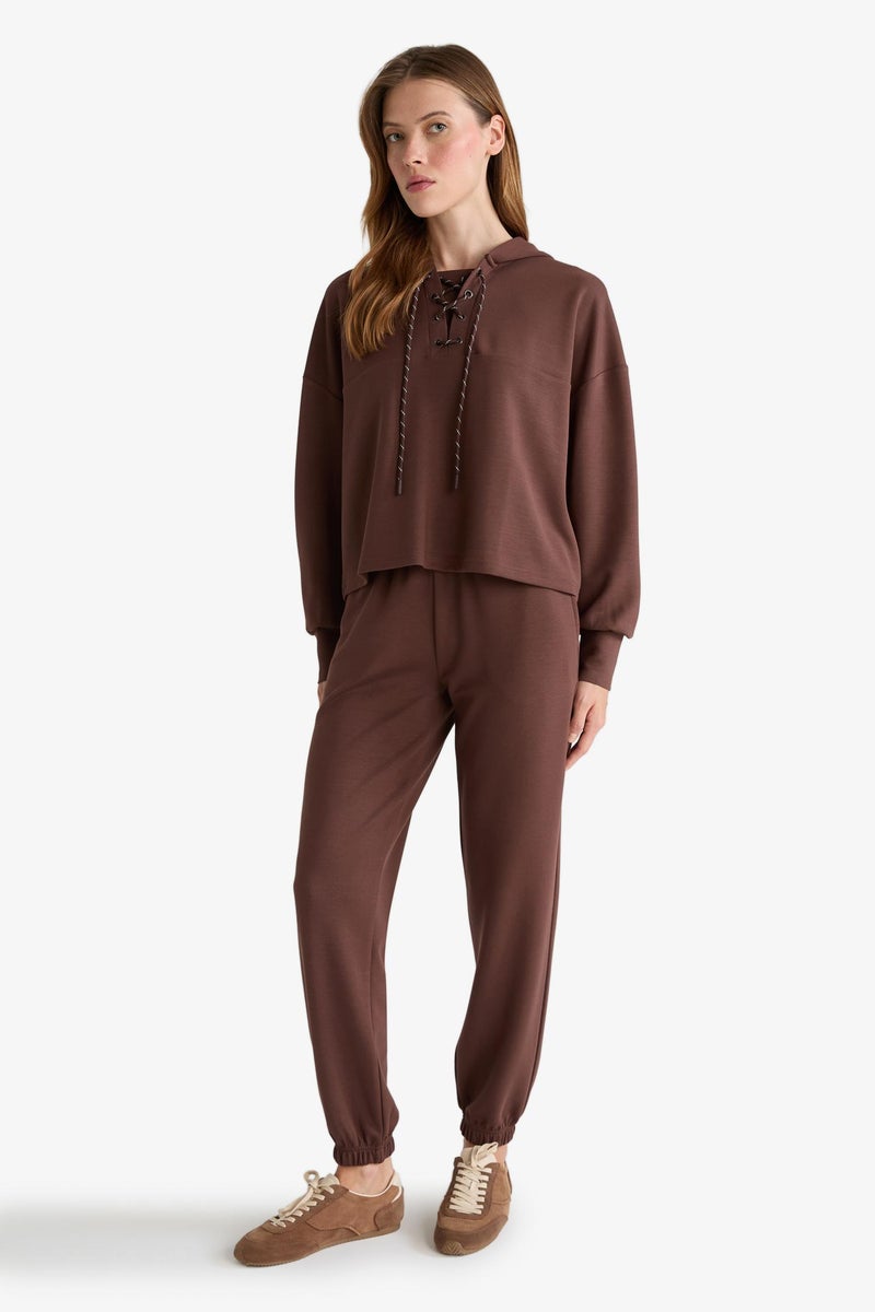 DeFacto Brown Woman Modal Tie Detail Sweatshirt Casual - Image 5