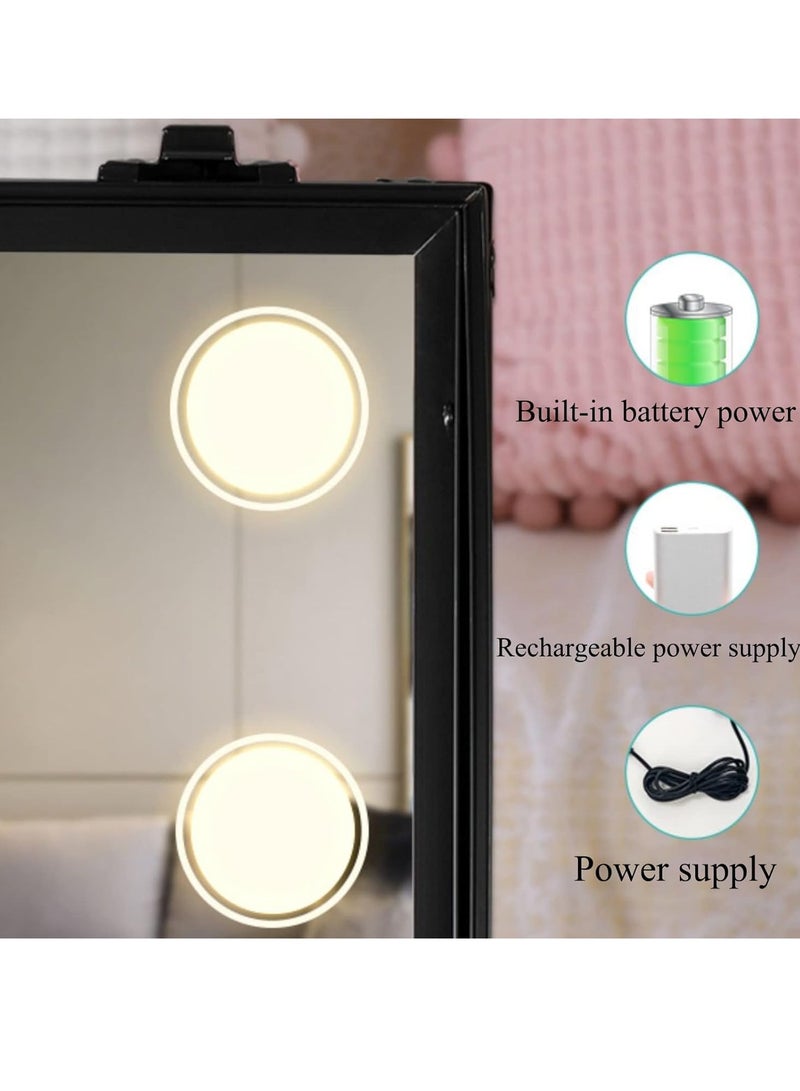 Arabest حقيبة أدوات تجميل مع مرآة وأضواء، لون أسود - Image 2