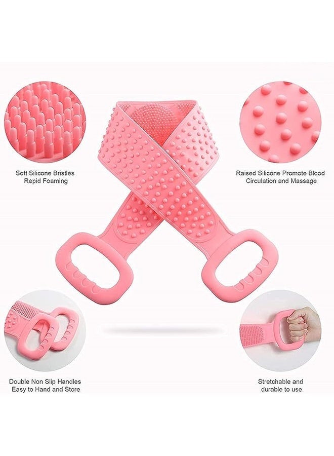 Silicone Back Scrubber For Shower, Back Body Double Side Deep Cleaning Massage Exfoliating Belt Dead Skin Removal For Shower 70cm - Pink - Image 2