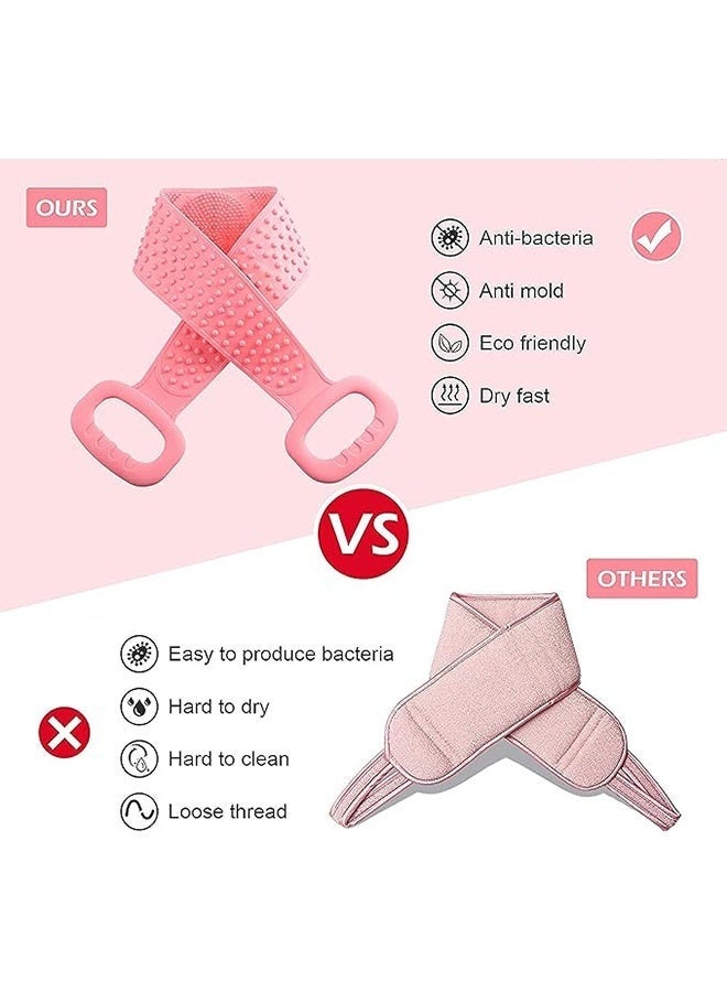 Silicone Back Scrubber For Shower, Back Body Double Side Deep Cleaning Massage Exfoliating Belt Dead Skin Removal For Shower 70cm - Pink - Image 3