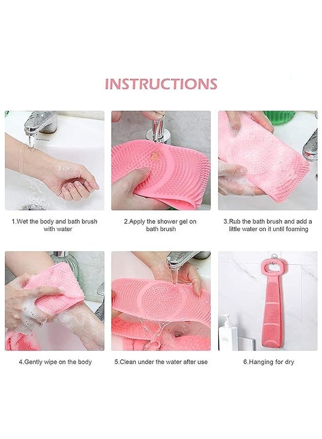 Silicone Back Scrubber For Shower, Back Body Double Side Deep Cleaning Massage Exfoliating Belt Dead Skin Removal For Shower 70cm - Pink - Image 4