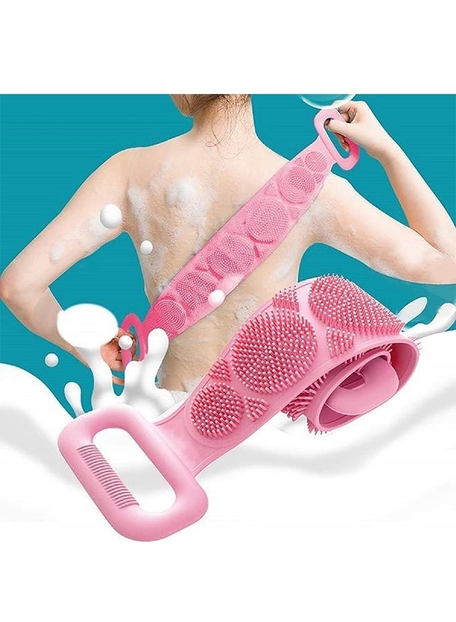 Silicone Back Scrubber For Shower, Back Body Double Side Deep Cleaning Massage Exfoliating Belt Dead Skin Removal For Shower 70cm - Pink - Image 1