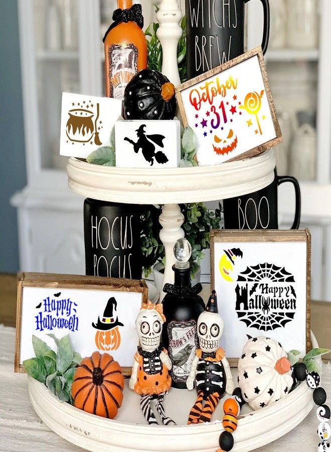 Augshy Halloween Stencils, 56 Pack Pumpkin Painting Stencil Ornament Stencils Plastic for Painting on Wood Ornaments Wood Slice DIY Crafts Fabrics Window Halloween Decoration (3 Inch) - Image 5