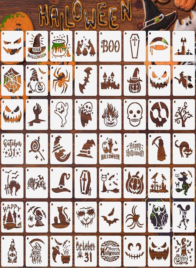 Augshy Halloween Stencils, 56 Pack Pumpkin Painting Stencil Ornament Stencils Plastic for Painting on Wood Ornaments Wood Slice DIY Crafts Fabrics Window Halloween Decoration (3 Inch) - Image 1