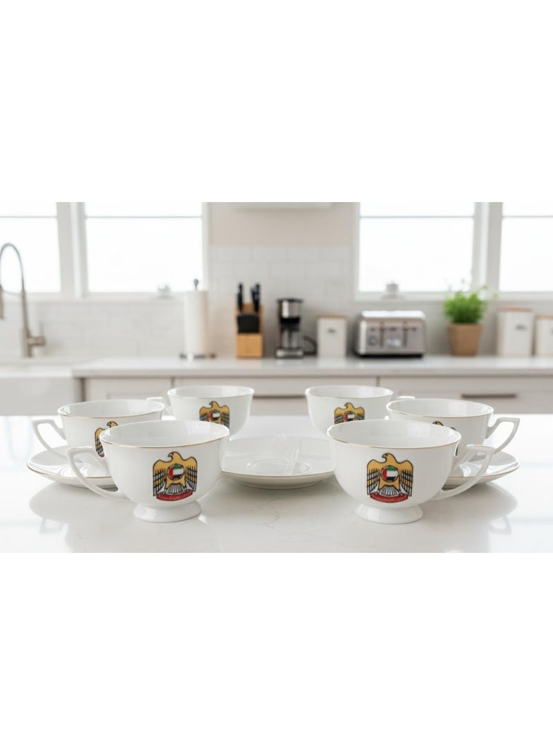 AKDC New East Sun 12 Pieces Cup and Saucer Set in UAE National Design – Elegant White Finish Perfect for Celebrations - Image 2