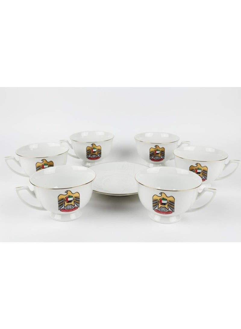 AKDC New East Sun 12 Pieces Cup and Saucer Set in UAE National Design – Elegant White Finish Perfect for Celebrations - Image 1