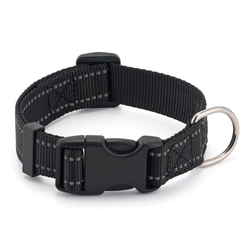Bozenu Dog Collar for Small Medium Dogs with Buckle, Breathable Adjustable Nylon Reflective Dog Collars, Black/Medium - Image 3