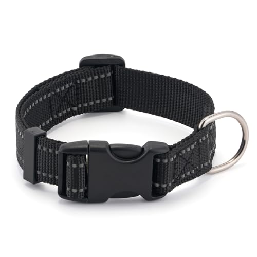 Bozenu Dog Collar for Small Medium Dogs with Buckle, Breathable Adjustable Nylon Reflective Dog Collars, Black/Medium - Image 1