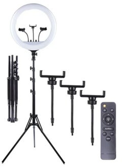 SHOPI 18 Inch Ring Light Tripod Mount Live Broadcast Dual Phone Bracket RL-18 White  - Image 2