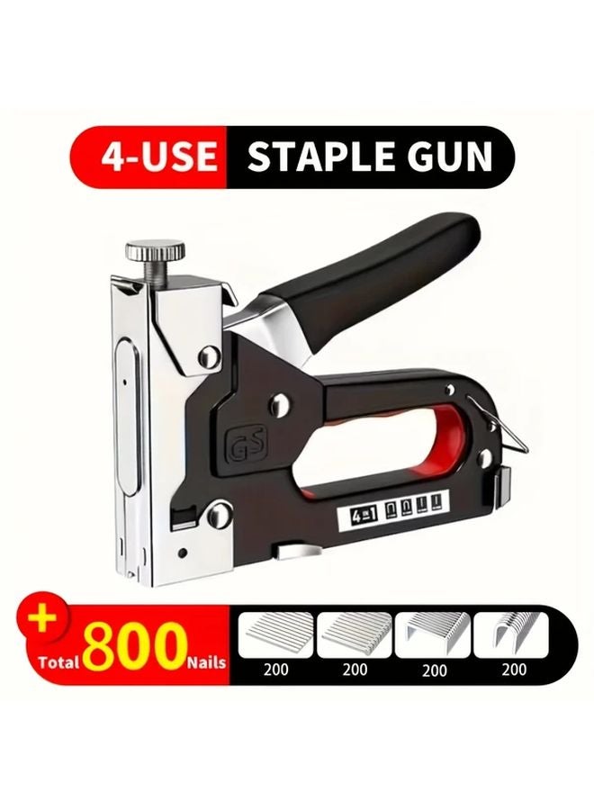 Black Heavy Duty Staple Gun Manual 4 in 1 with Remover and 800 Staples - Image 1