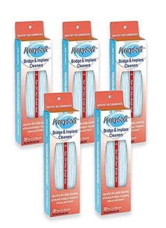 Dental Floss For Bridges And Implants 5 Packs - Floss Threaders For Bridges, Dental Implants, Braces With Extra-Thick Proxy Brush For Optimal Oral Hygiene -Teeth Bridge And Implant Cleaners