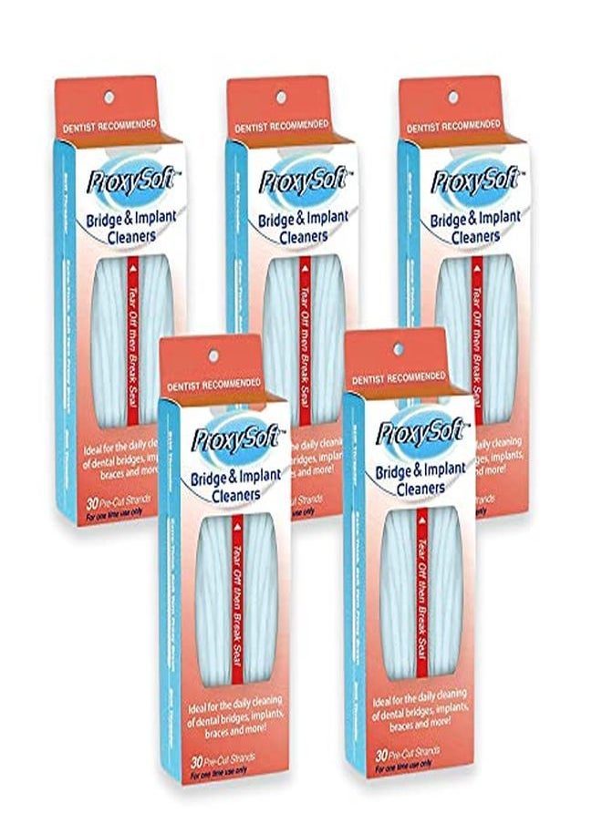 Proxysoft - Dental Floss For Bridges And Implants 5 Packs - Floss Threaders For Bridges, Dental Implants, Braces With Extra-Thick Proxy Brush For Optimal Oral Hygiene -Teeth Bridge And Implant Cleaners - Image 1