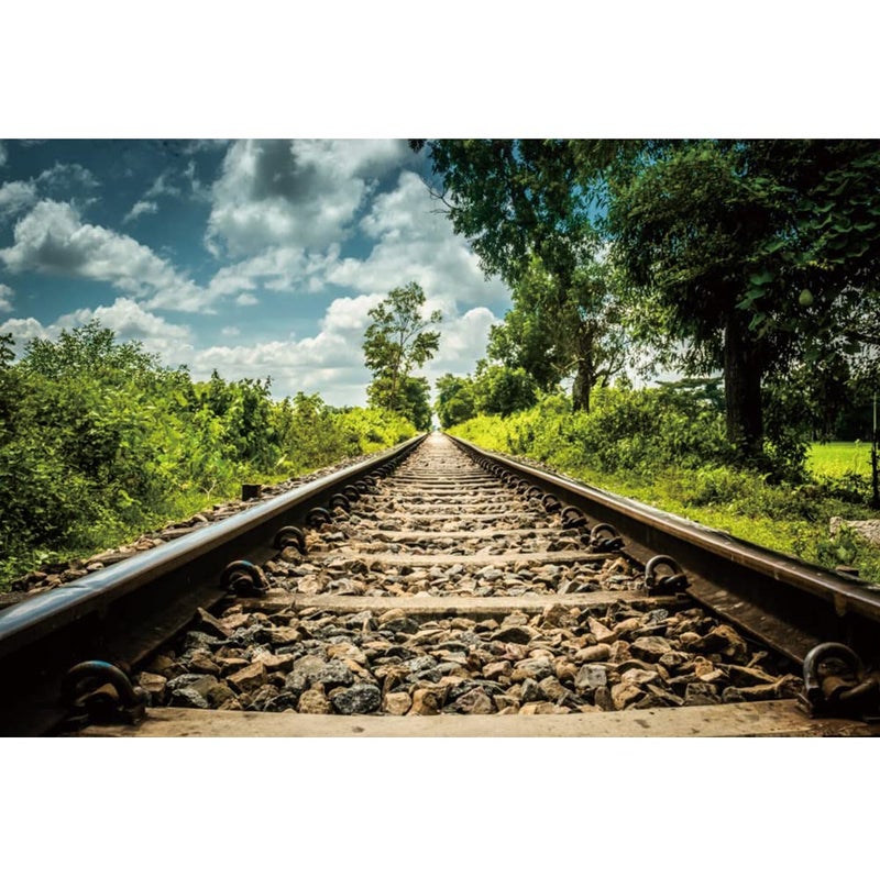 Eainb 7x5FT Spring background Train Track Background Green Tree Blue Sky and white Clouds for Photoshoot Nature Scenery Photography Background Artistic Portrait Photo Shoot Studio Props Video Drop Wallpaper - Image 1