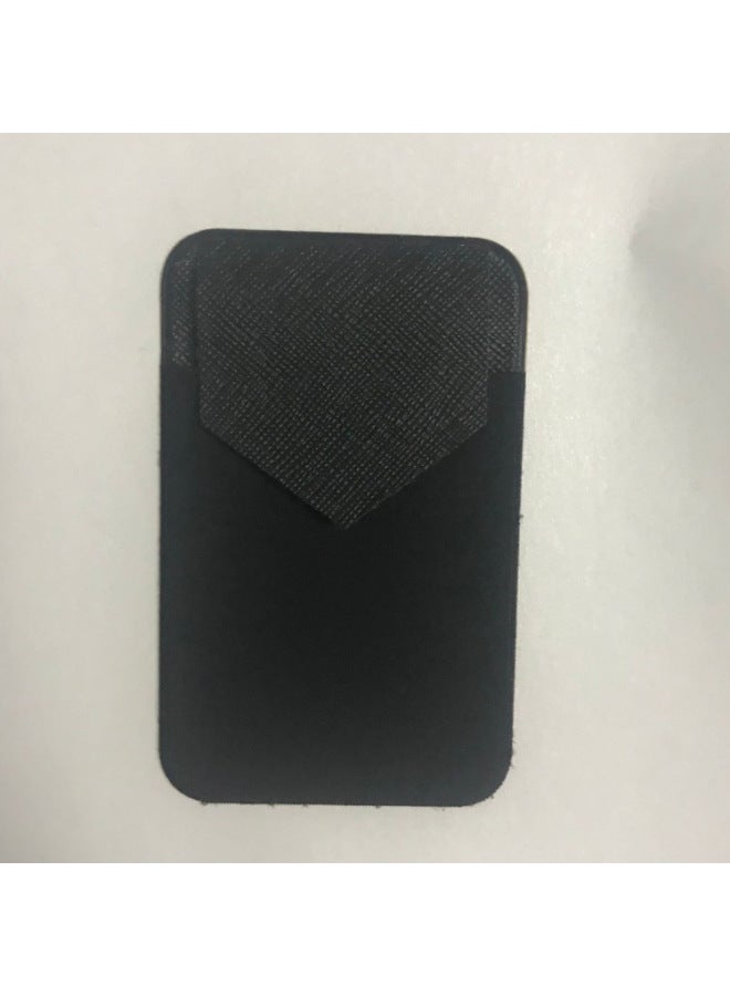 Spot Leather Pointed Head With Lid Elastic Cloth Mobile Phone Back Sticker Card Case Credit Card Bag-Color:Black - Image 1