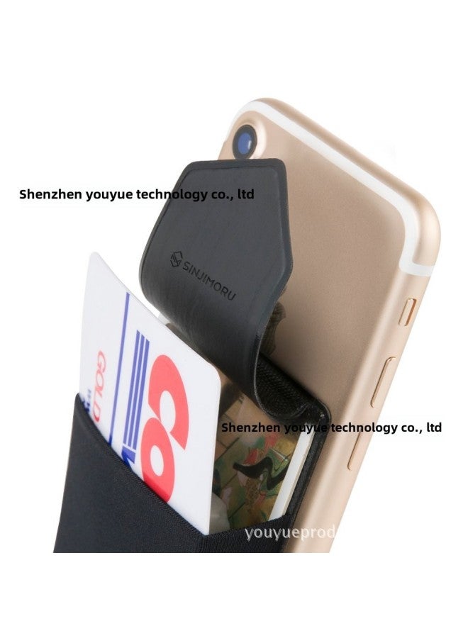 Spot Leather Pointed Head With Lid Elastic Cloth Mobile Phone Back Sticker Card Case Credit Card Bag-Color:Black - Image 2