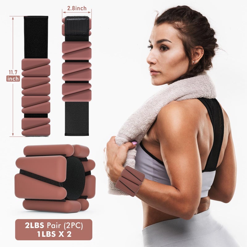WUSOPU Wrist Weights, Ankle Weights for Women Men, Adjustable Wrist Weighted Bracelet for Home Gym Workout, Running, Yoga, Exercise, Strength Training, Set of 2 (1LB Each)-Dark Brown - Image 2