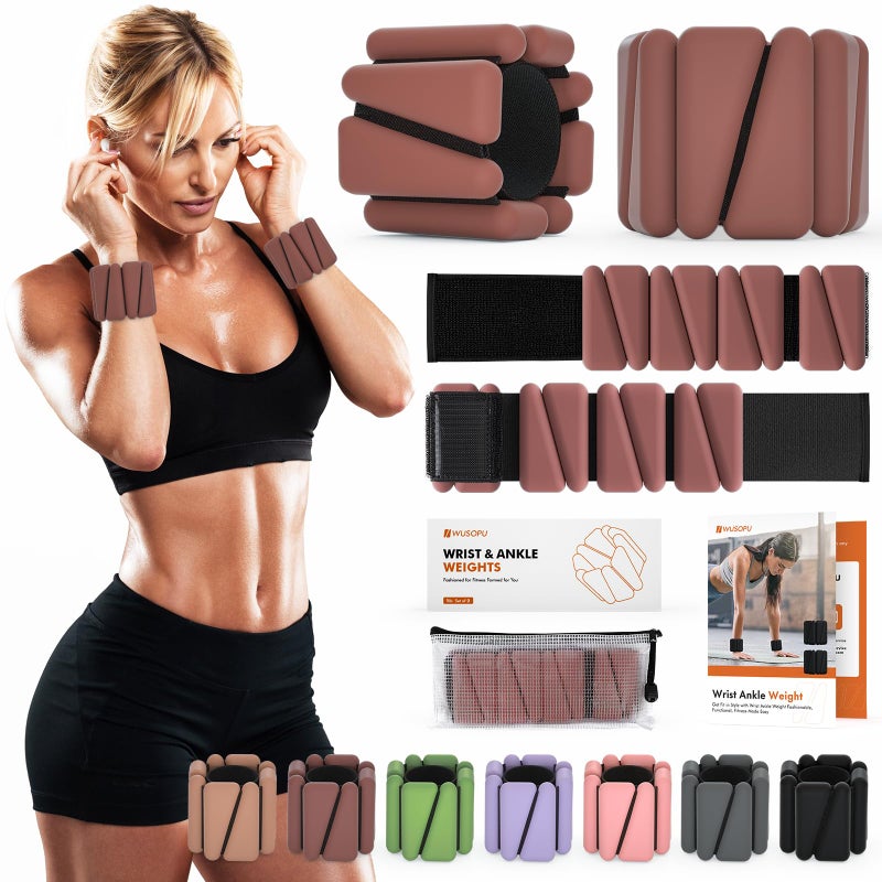 WUSOPU Wrist Weights, Ankle Weights for Women Men, Adjustable Wrist Weighted Bracelet for Home Gym Workout, Running, Yoga, Exercise, Strength Training, Set of 2 (1LB Each)-Dark Brown - Image 1