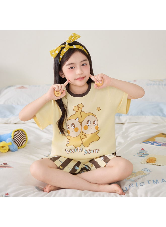 Summer Girls' Pajamas, Pure Cotton Short-sleeved, Stylish And Cute Thin Air-conditioned Clothing For Older Girls, Home Wear, Casual Suits
