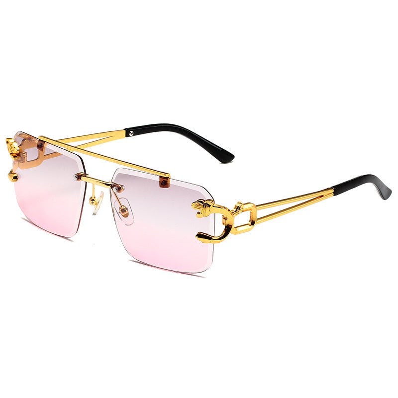 Generic Gold Tiger Head Sunglasses Metal Square Frameless Edgy UnisexGold Frame Gradient Powder Gold Frame Gradient Powder 