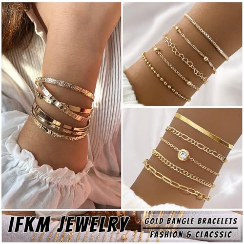 IFKM 35 PCS Chain Bangles Bracelets Set for Women, Multiple Layered Stackable Open Cuff Bangle Anklet Bracelet Trendy Elegance Link Beads Italian Boho Cuban Jewelry for Women Gift - Image 2