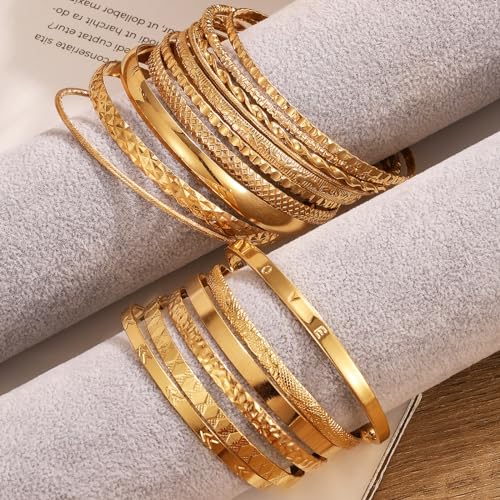IFKM 35 PCS Chain Bangles Bracelets Set for Women, Multiple Layered Stackable Open Cuff Bangle Anklet Bracelet Trendy Elegance Link Beads Italian Boho Cuban Jewelry for Women Gift - Image 4